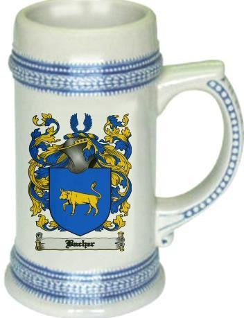 Bacher family crest stein coat of arms tankard mug