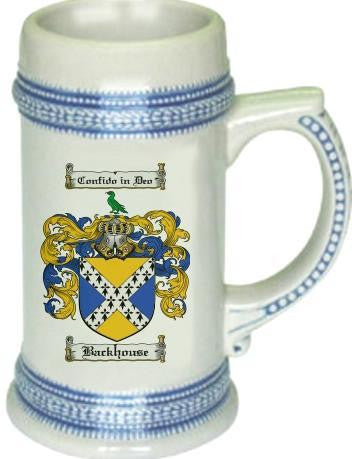 Backhouse family crest stein coat of arms tankard mug