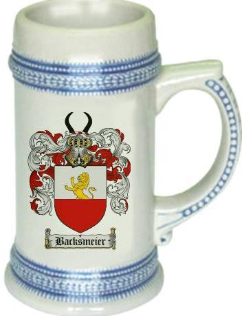 Backsmeier family crest stein coat of arms tankard mug