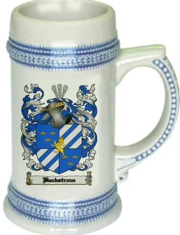 Backstrom family crest stein coat of arms tankard mug