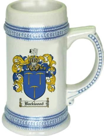 Backwood family crest stein coat of arms tankard mug