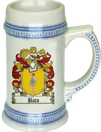 Baco family crest stein coat of arms tankard mug