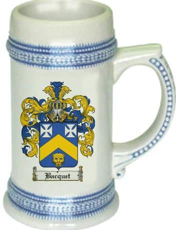 Bacquet family crest stein coat of arms tankard mug