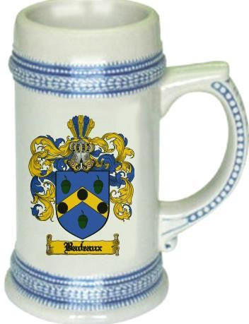 Badeaux family crest stein coat of arms tankard mug