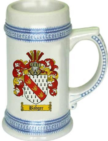 Badger family crest stein coat of arms tankard mug