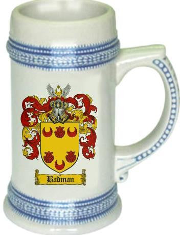 Badman family crest stein coat of arms tankard mug