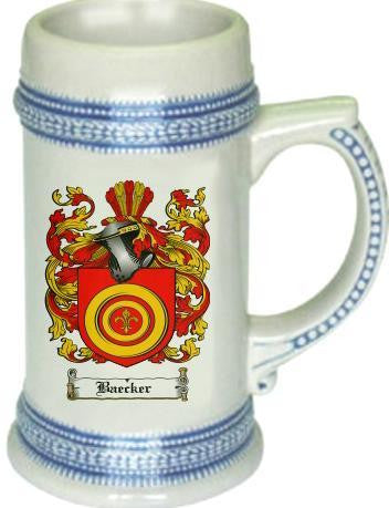 Baecker family crest stein coat of arms tankard mug