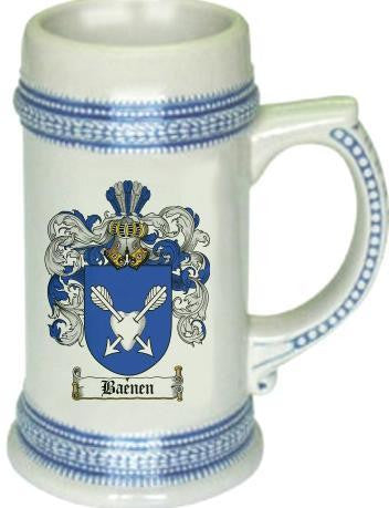 Baenen family crest stein coat of arms tankard mug