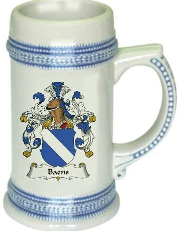Baens family crest stein coat of arms tankard mug