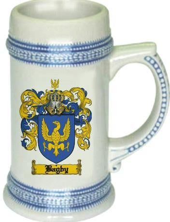 Bagby family crest stein coat of arms tankard mug
