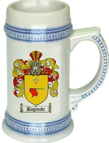 Baginski family crest stein coat of arms tankard mug