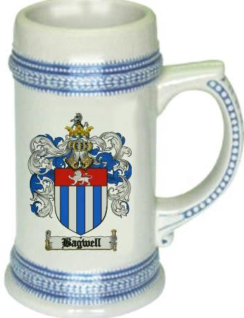 Bagwell family crest stein coat of arms tankard mug