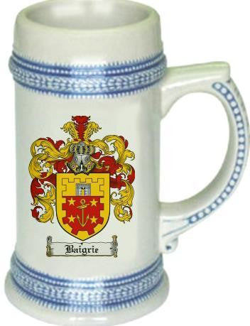 Baigrie family crest stein coat of arms tankard mug