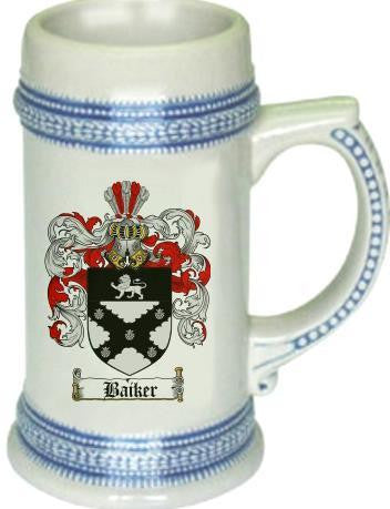 Baiker family crest stein coat of arms tankard mug