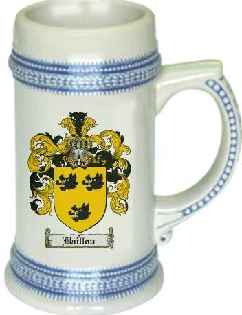 Baillou family crest stein coat of arms tankard mug