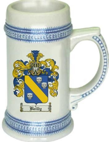 Bailly family crest stein coat of arms tankard mug