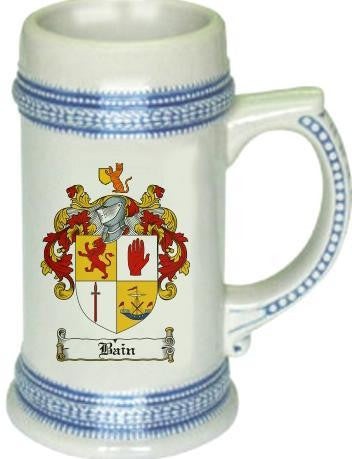 Bain family crest stein coat of arms tankard mug