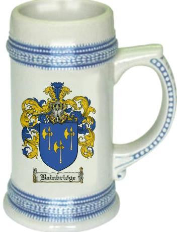 Bainbridge family crest stein coat of arms tankard mug