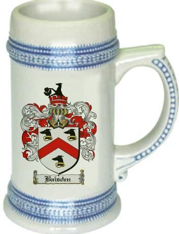 Baisden family crest stein coat of arms tankard mug