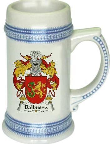 Balbuena family crest stein coat of arms tankard mug