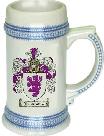Baldirston family crest stein coat of arms tankard mug