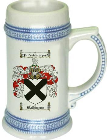 Baldwynn family crest stein coat of arms tankard mug