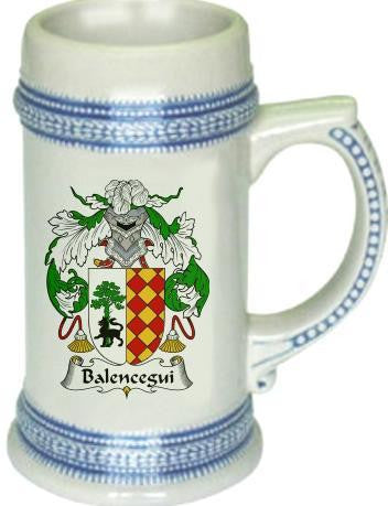 Balencegui family crest stein coat of arms tankard mug