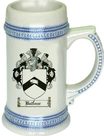 Balfour family crest stein coat of arms tankard mug