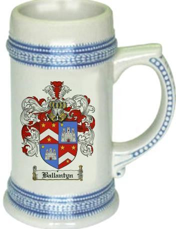 Ballantyn family crest stein coat of arms tankard mug