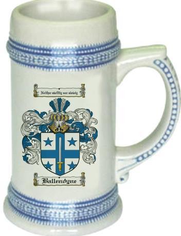 Ballendyne family crest stein coat of arms tankard mug