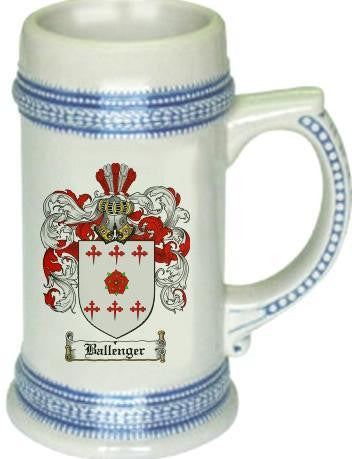 Ballenger family crest stein coat of arms tankard mug