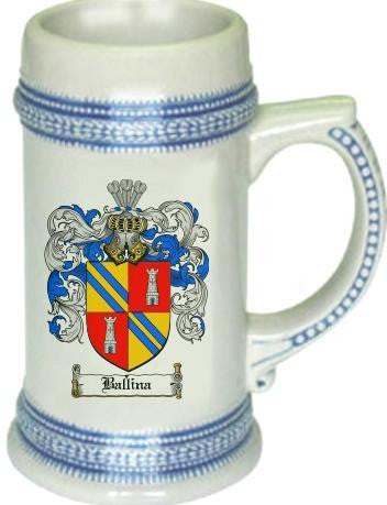 Ballina family crest stein coat of arms tankard mug