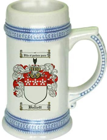 Ballott family crest stein coat of arms tankard mug