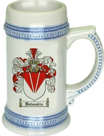 Balmakin family crest stein coat of arms tankard mug