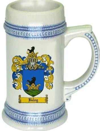 Balog family crest stein coat of arms tankard mug