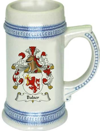 Balser family crest stein coat of arms tankard mug