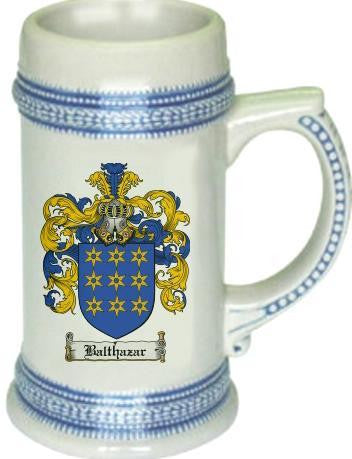 Balthazar family crest stein coat of arms tankard mug