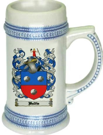 Baltis family crest stein coat of arms tankard mug