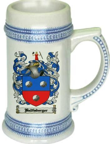 Baltisberger family crest stein coat of arms tankard mug