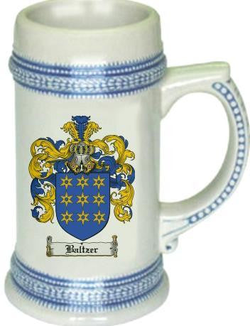 Baltzer family crest stein coat of arms tankard mug