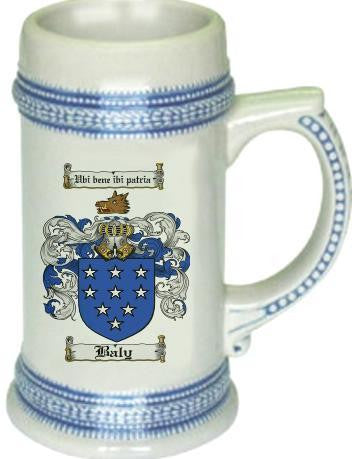 Baly family crest stein coat of arms tankard mug