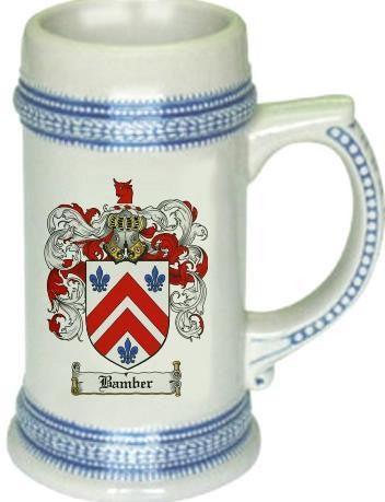 Bamber family crest stein coat of arms tankard mug