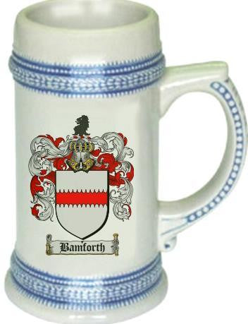 Bamforth family crest stein coat of arms tankard mug