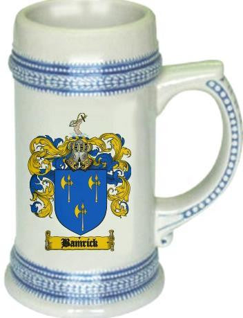 Bamrick family crest stein coat of arms tankard mug