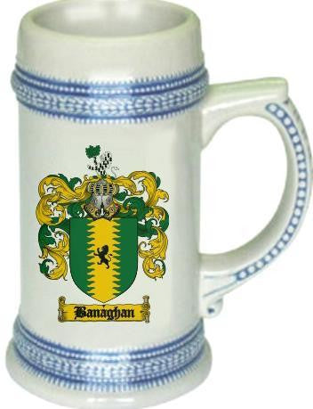 Banaghan family crest stein coat of arms tankard mug