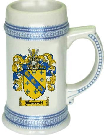Bancroft family crest stein coat of arms tankard mug