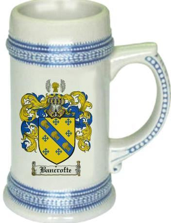 Bancrofte family crest stein coat of arms tankard mug