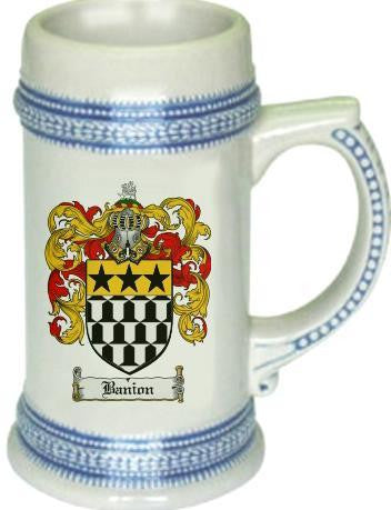 Banion family crest stein coat of arms tankard mug