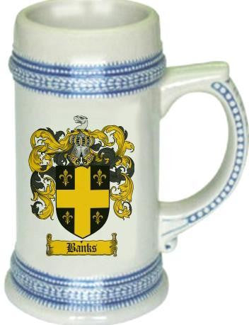 Banks family crest stein coat of arms tankard mug