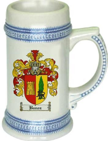 Banoz family crest stein coat of arms tankard mug